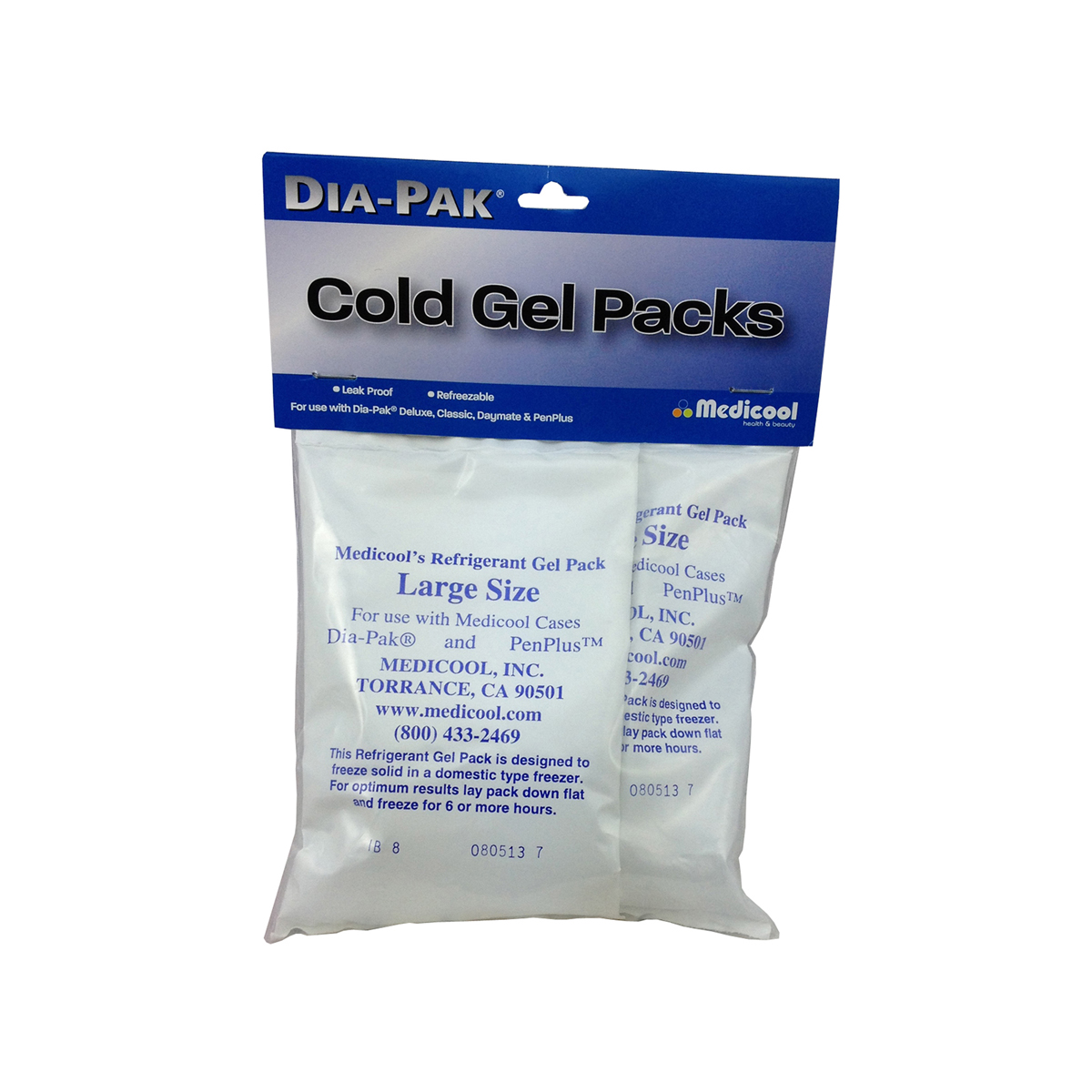 Medicool Dia-Pak Cold Gel Ice Pack for Deluxe, Classic, Organiser and Pen Plus 15-25C Bags (Large - 2 per pack)